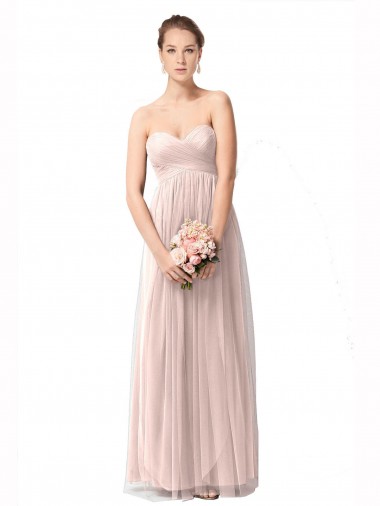 Vintage Rose A-Linien Tüll Lange Brautjungfernkleider Online