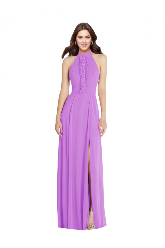 Violett A-Linien Neckholder Chiffon Lange Formale Brautjungfernkleider / Abendkleider Online