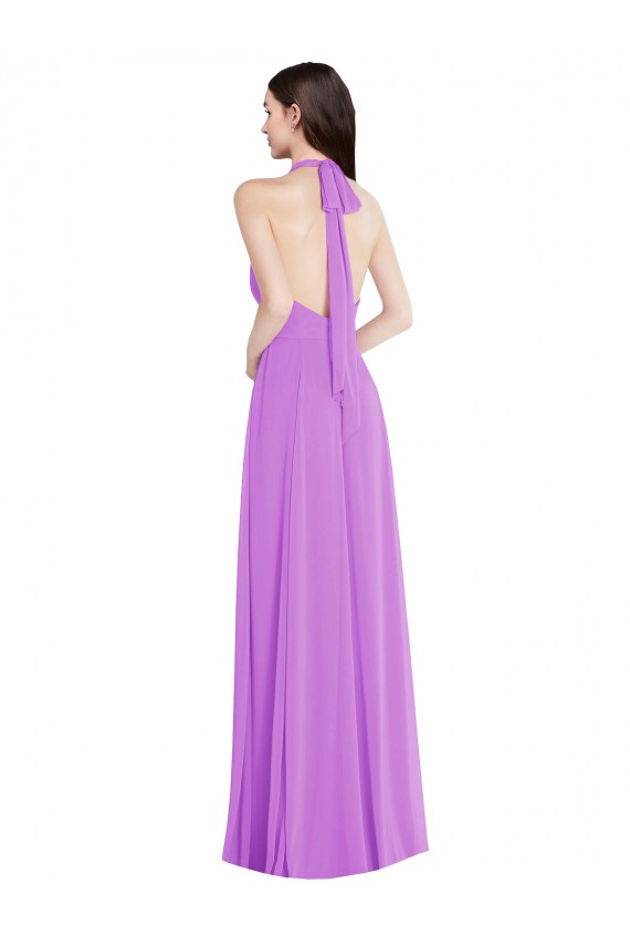 Violett A-Linien Neckholder Chiffon Lange Formale Brautjungfernkleider / Abendkleider Online