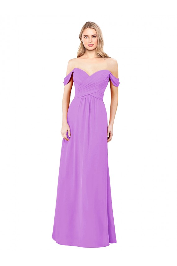 Violett A-Linien Off-Schulter Chiffon Lange Brautjungfernkleider Online
