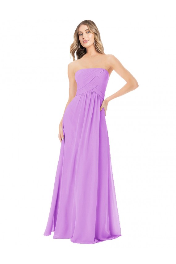 Violett A-Linien Trägerlos Chiffon Lange Brautjungfernkleider Online