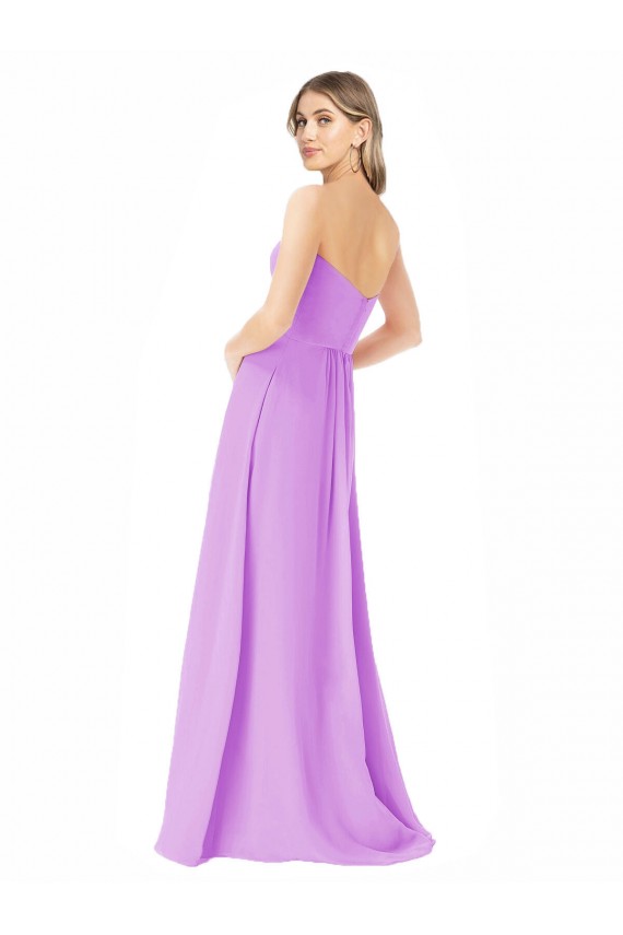 Violett A-Linien Trägerlos Chiffon Lange Brautjungfernkleider Online