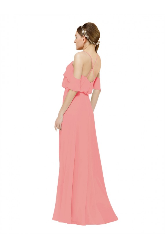 Wassermelone A-Linien Off-Schulter Chiffon Lange Brautjungfernkleider Online