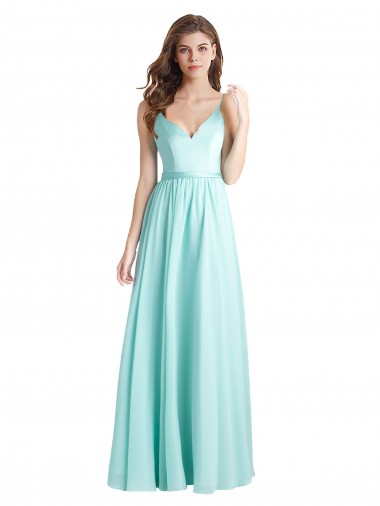 Waterfall A-Linien V-Ausschnitt Chiffon Satin Lange Brautjungfernkleider Online
