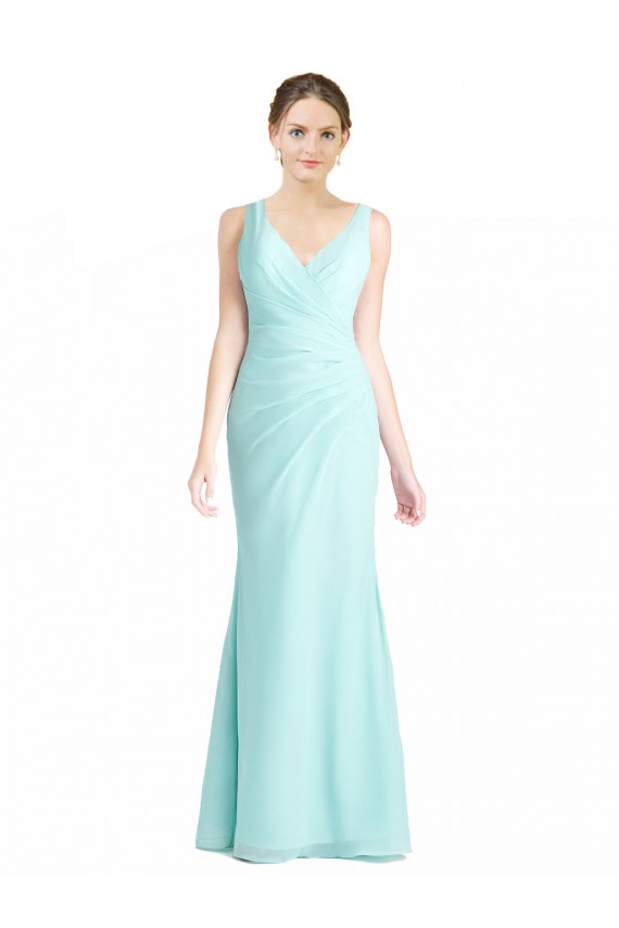 Waterfall Meerjungfrau V-Ausschnitt Chiffon Spitze Lange Brautjungfernkleider Online