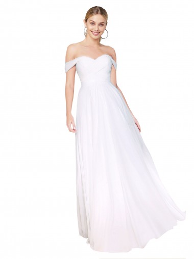 Weiß A-Linien Off-Schulter Chiffon Lange Formale Brautjungfernkleider / Abendkleider / Abiballkleider Online