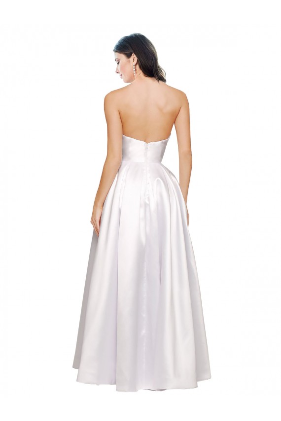 Weiß A-Linien Trägerlos Stretch-Satin Lange Formale Brautjungfernkleider / Abendkleider / Abiballkleider Online