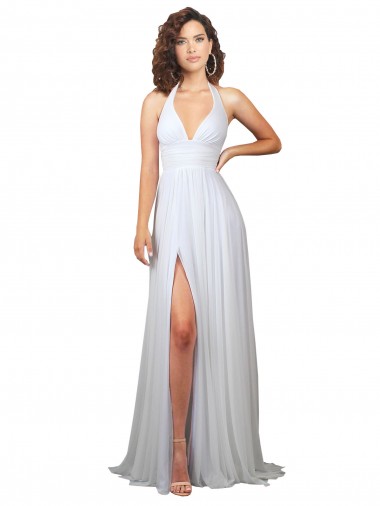 Weiß A-Linien V-Ausschnitt Sweep Zug Chiffon Einfache Strand Brautkleider Online