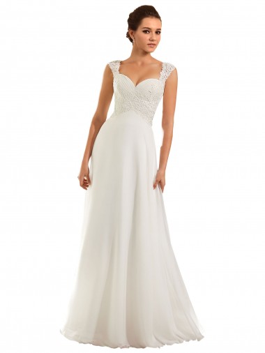 Weiß Etui Kapelle-schleppe Chiffon Spitze Brautkleider Online