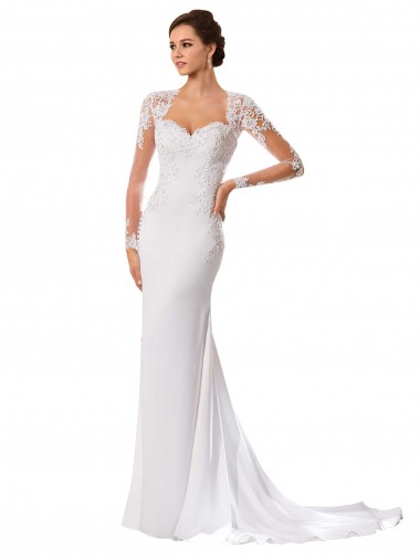 Weiß Etui Kapelle-schleppe Chiffon Spitze Brautkleider Online