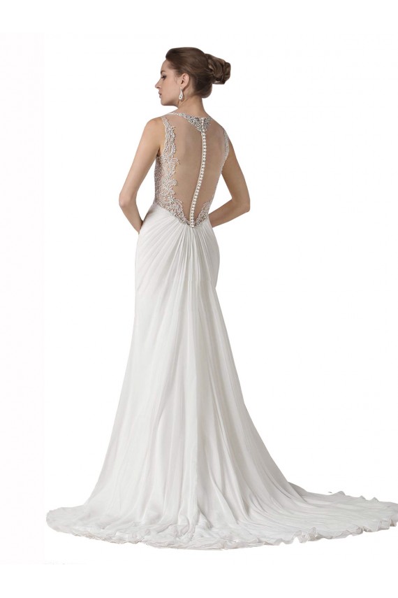 Weiß Etui Kapelle-schleppe Chiffon Strand Brautkleider Online