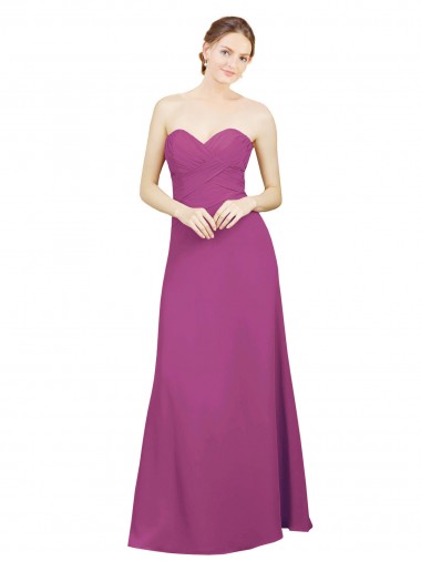 Wilde Beere A-Linien Chiffon Lange Brautjungfernkleider Online
