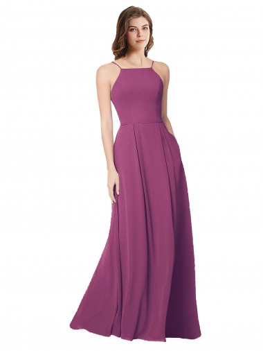 Wilde Beere A-Linien Trägerlos Chiffon Lange Brautjungfernkleider Online