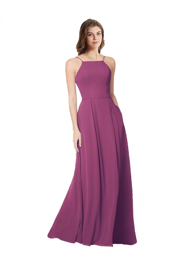 Wilde Beere A-Linien Trägerlos Chiffon Lange Brautjungfernkleider Online
