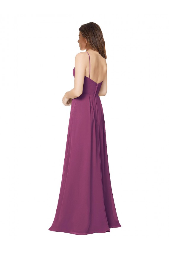 Wilde Beere A-Linien Trägerlos Chiffon Lange Brautjungfernkleider Online