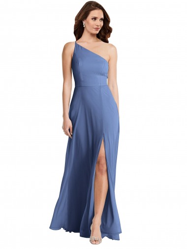 Windsor Blau A-Linien Eine-Schulter Chiffon Lange Formale Brautjungfernkleider / Abendkleider Online