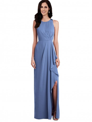 Windsor Blau A-Linien Juwel Ausschnitt Chiffon Lange Brautjungfernkleider Online