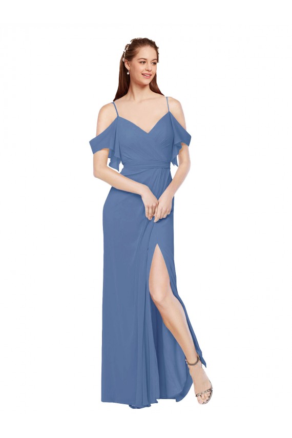 Windsor Blau A-Linien Off-Schulter Chiffon Lange Brautjungfernkleider Online