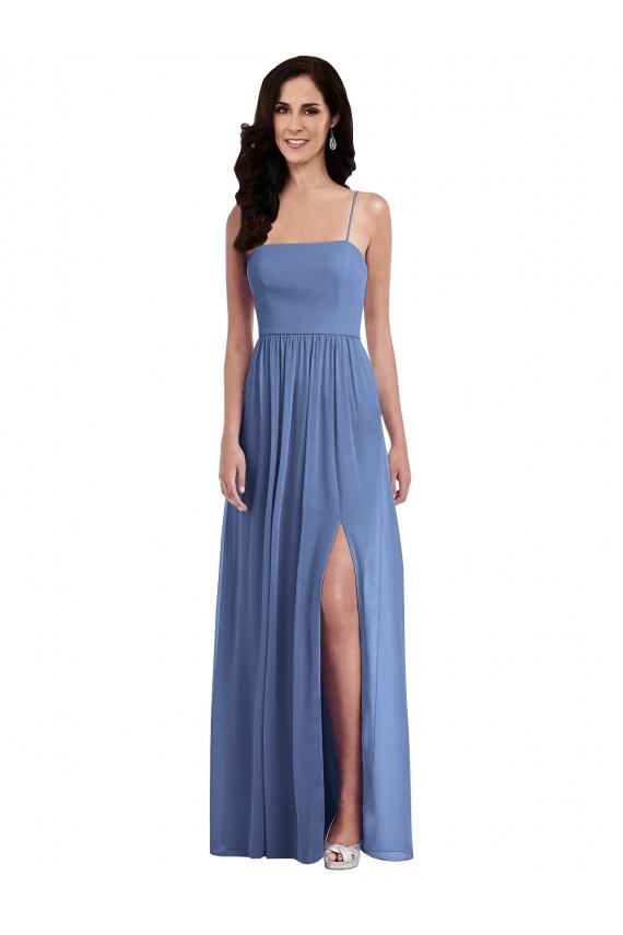 Windsor Blau A-Linien Spaghetti-Träger Chiffon Lange Brautjungfernkleider Online