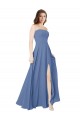 Windsor Blau A-Linien Trägerlos Chiffon Lange Brautjungfernkleider Online