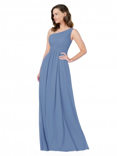 Windsor Blau Etui Eine-Schulter Chiffon Lange Brautjungfernkleider Online