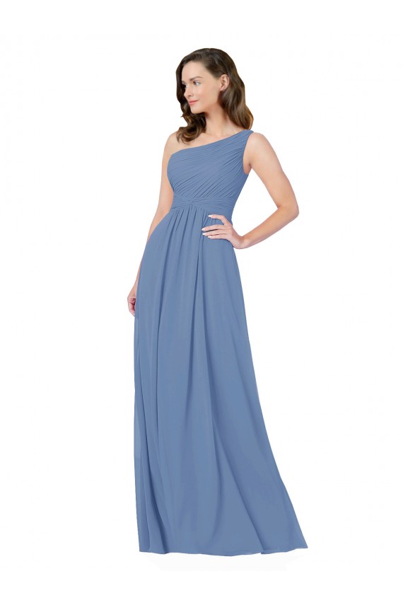 Windsor Blau Etui Eine-Schulter Chiffon Lange Brautjungfernkleider Online