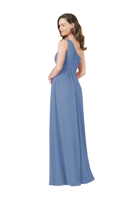 Windsor Blau Etui Eine-Schulter Chiffon Lange Brautjungfernkleider Online