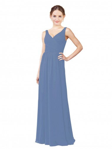 Windsor Blau Etui V-Ausschnitt Chiffon Lange Brautjungfernkleider Online